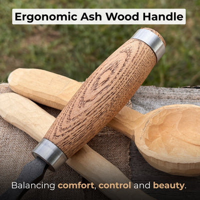 Hand-forged straight gouge rounded chisel with ash handle for wood carving