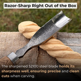 Hand-forged straight gouge rounded chisel with ash handle for wood carving
