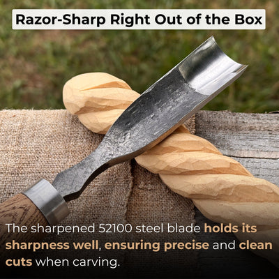 Hand-forged straight gouge rounded chisel with ash handle for wood carving