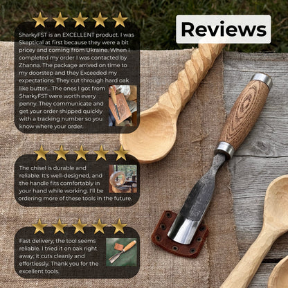 Hand-forged straight gouge rounded chisel with ash handle for wood carving