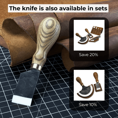FST Hand-Forged Straight Leather Skiving Knife with 3 cm blade and ash wood handle