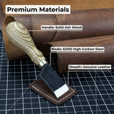FST Hand-Forged Straight Leather Skiving Knife with 3 cm blade and ash wood handle