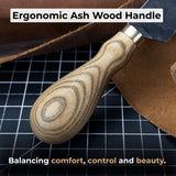 FST Hand-Forged Straight Leather Skiving Knife with 3 cm blade and ash wood handle