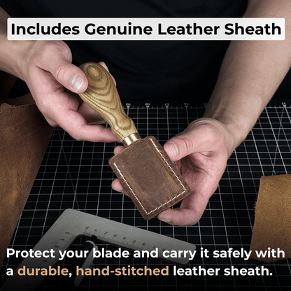 FST Hand-Forged Straight Leather Skiving Knife with 3 cm blade and ash wood handle