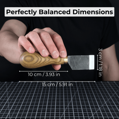 FST Hand-Forged Straight Leather Skiving Knife with 3 cm blade and ash wood handle