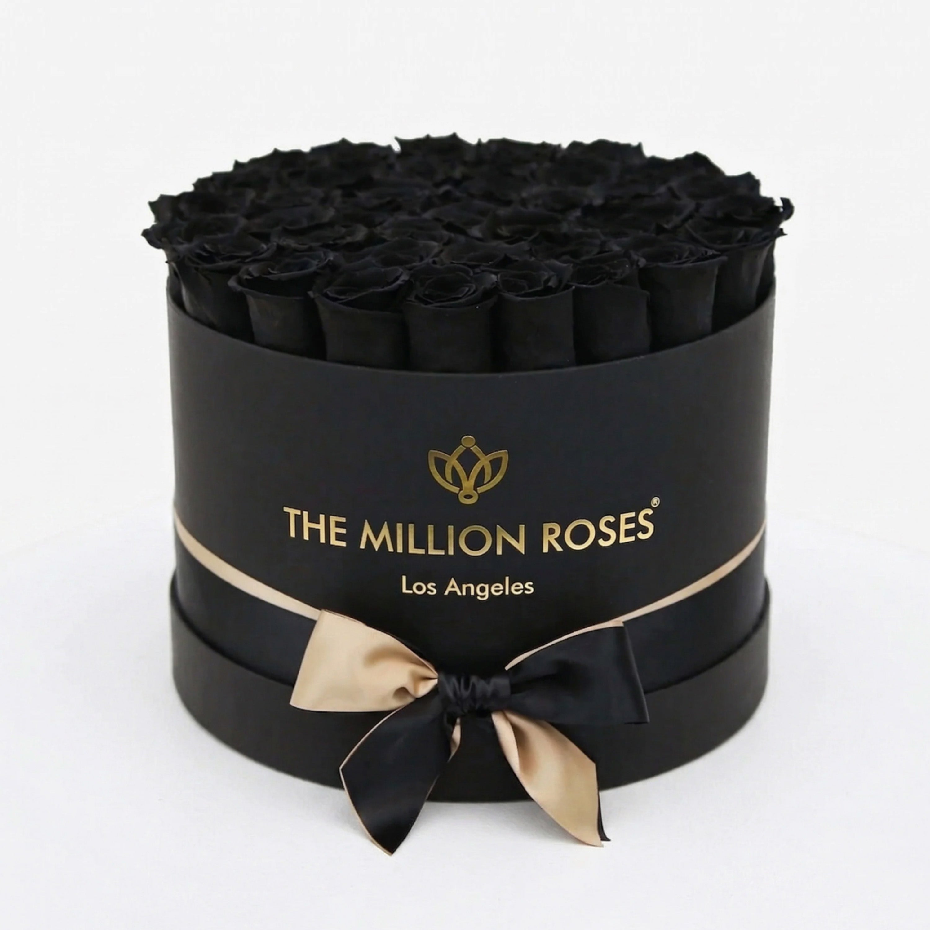Supreme Black Box with 26-28 preserved black roses arranged in a black box