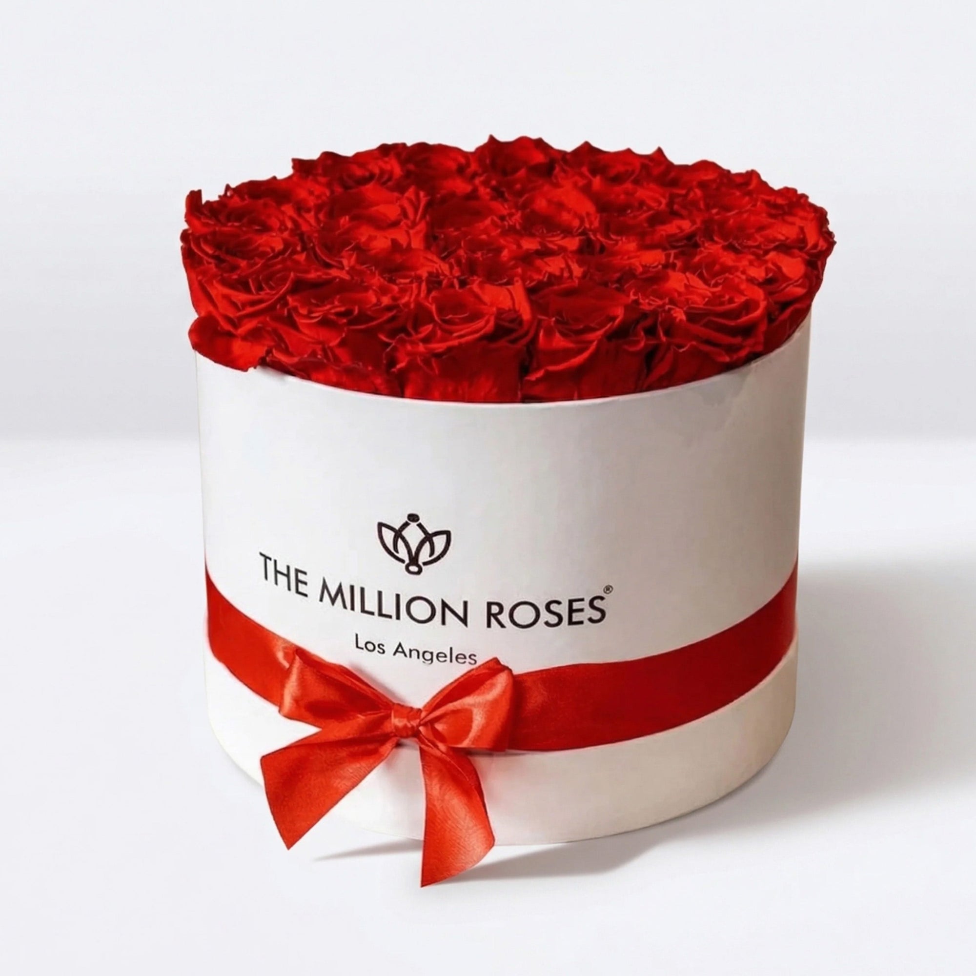 Supreme White Box containing 26-28 preserved red roses arranged neatly