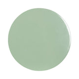Round side table top in smooth matte sage green metal with subtle light reflections on the surface, shown from directly above.