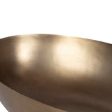 Close-up of a smooth, shallow metal bowl with a subtle brushed finish and a soft, warm golden tone against a white background.
