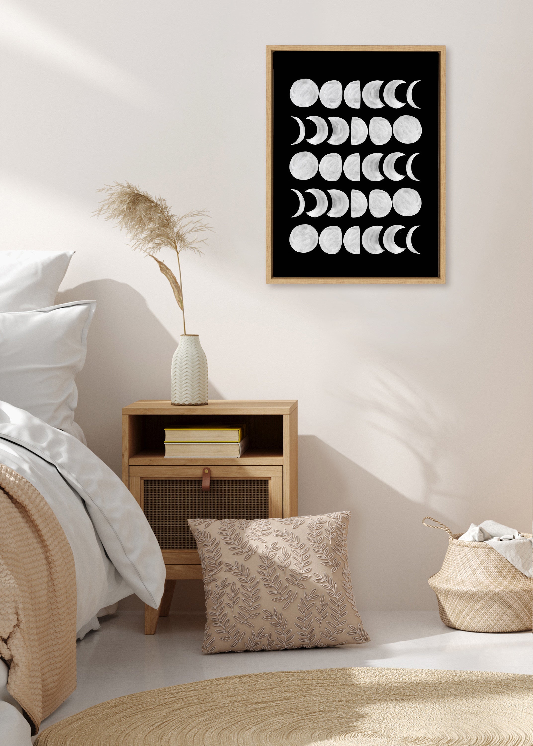Sylvie 901 Moon Phases White on Black Framed Canvas by kateandlaurel - product image 4 for Resin Society