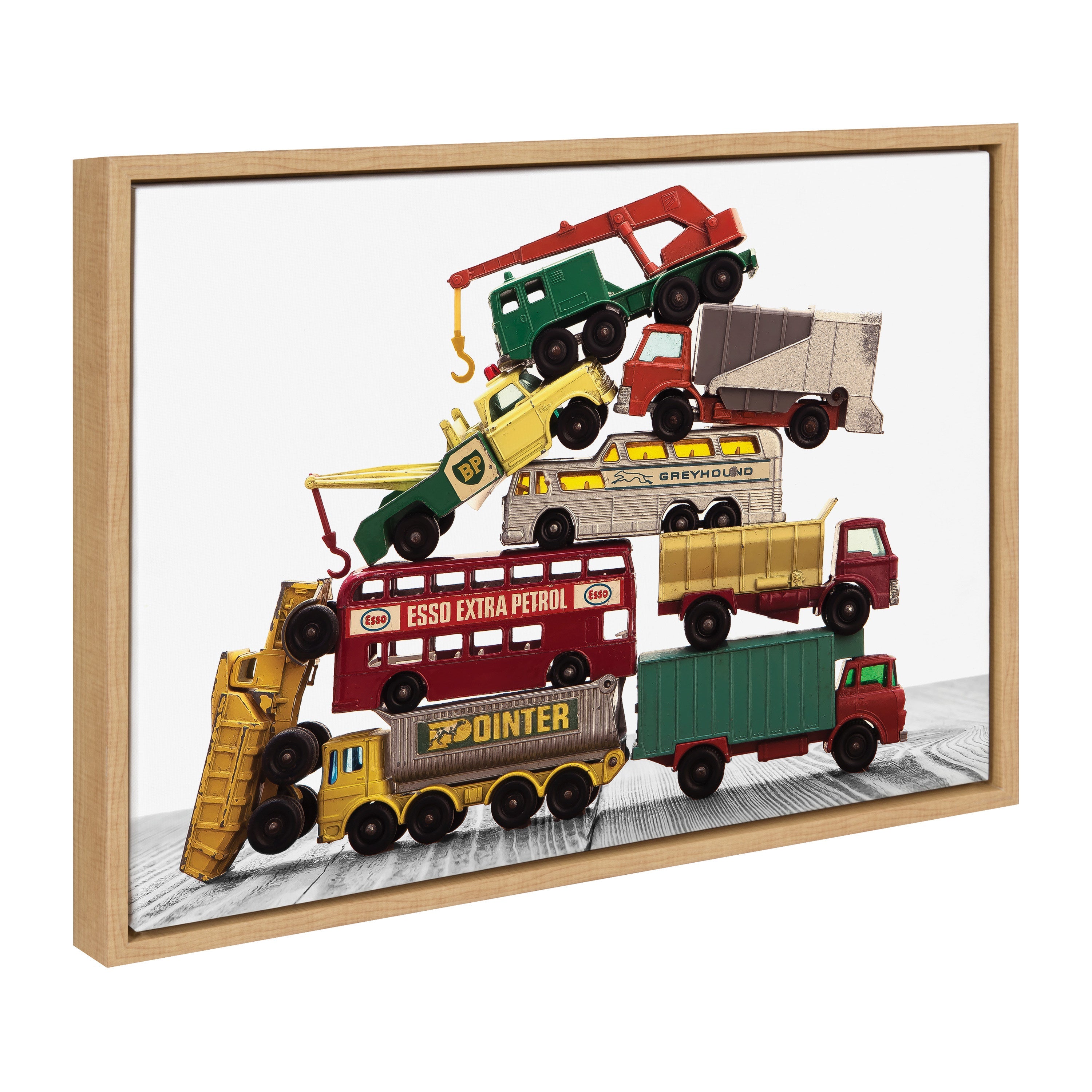 Sylvie Vintage Stacked Matchbox Work Vehicles Pile Framed Canvas by Saint and Sailor Studios