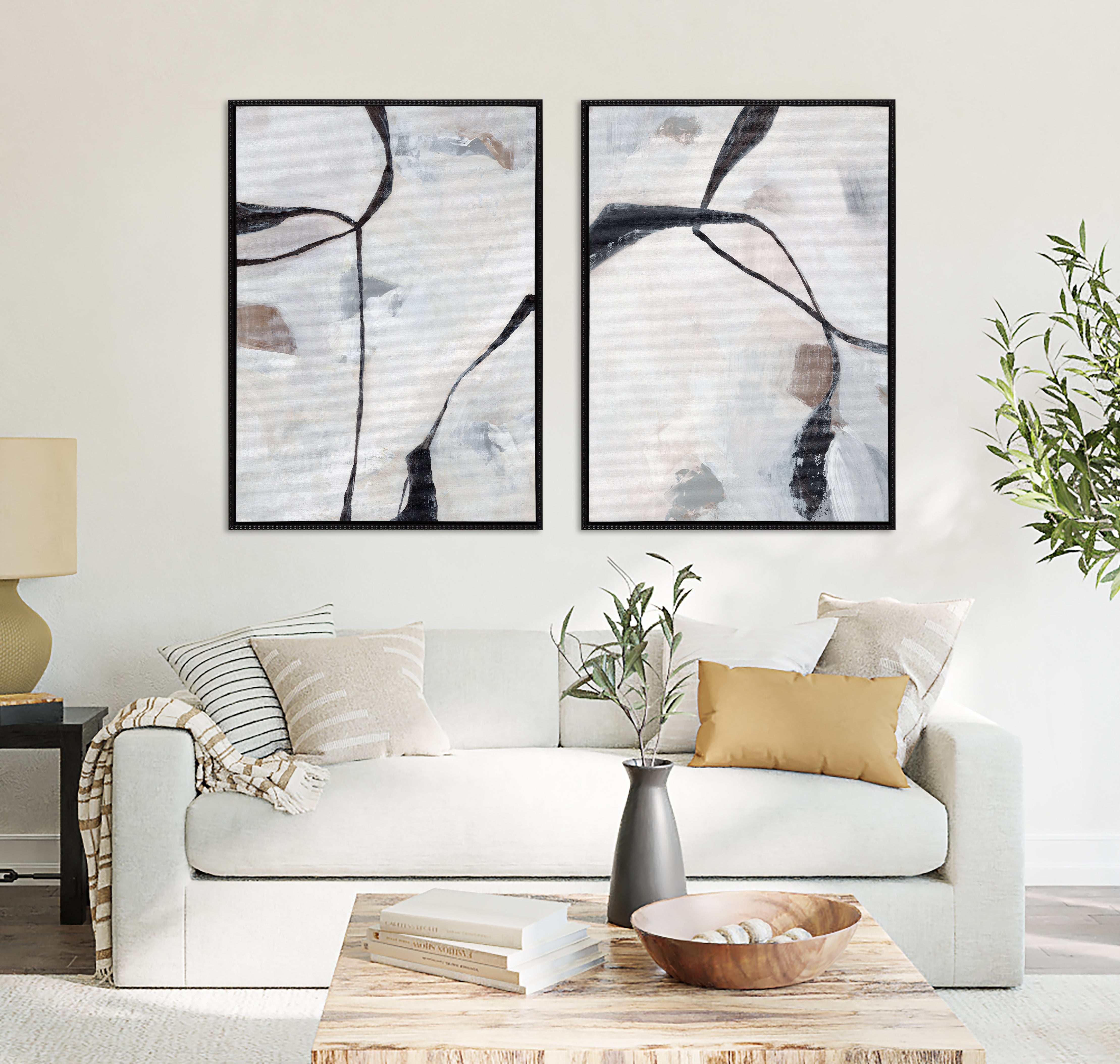 Sylvie Beaded In the Quiet of Thought 1 and 2 Framed Canvas Art Set by Nikita Jariwala