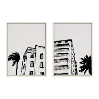 Sylvie Miami Beach Architecture Retro Art Deco Framed Canvas Art Set