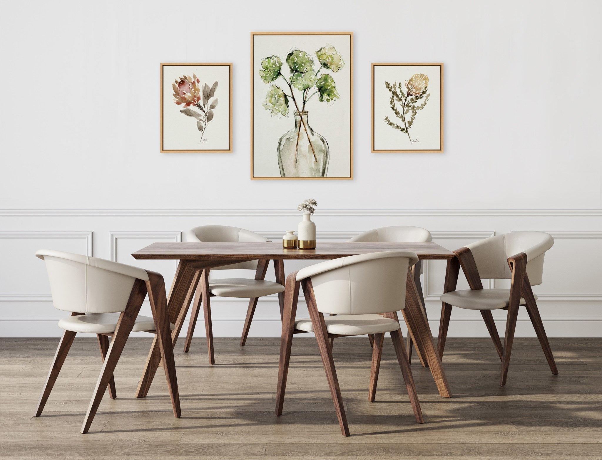 Sylvie Greenery Vase, Wild King Protea and Wild Banksia Framed Canvas Art Set by Sara Berrenson