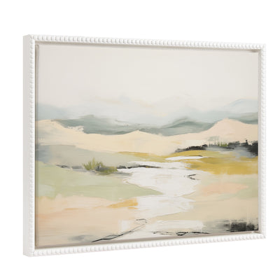 Framed canvas art titled 'Sylvie Beaded Tranquil Landscape I' showing an abstract landscape with muted natural colors in a gold frame