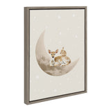 Sylvie On the Moon Framed Canvas displaying softly rendered animals under a crescent moon
