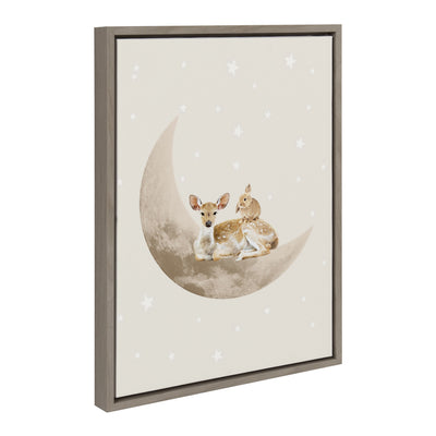 Sylvie On the Moon Framed Canvas displaying softly rendered animals under a crescent moon