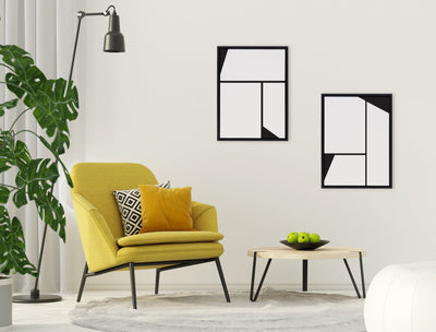 Sylvie Sleek Luxe Minimalist Black and White Abstract Framed Canvas Art Set by The Creative Bunch Studio