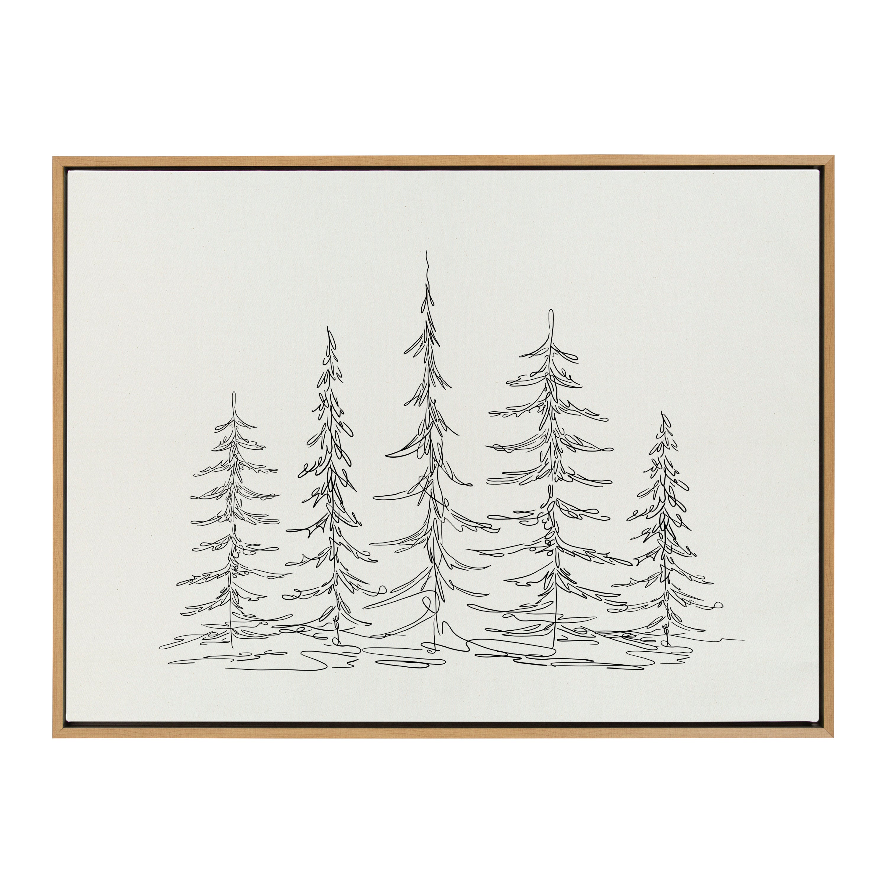 Sylvie Minimalist Evergreen Trees Sketch Framed Canvas