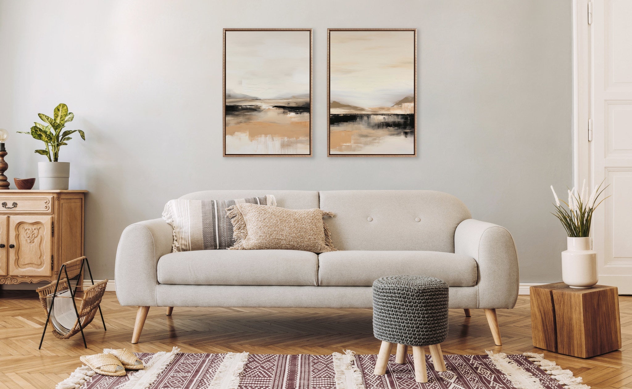 Sylvie Beaded Peaceful Landscape I and II Framed Canvas Art Set by Amy Lighthall
