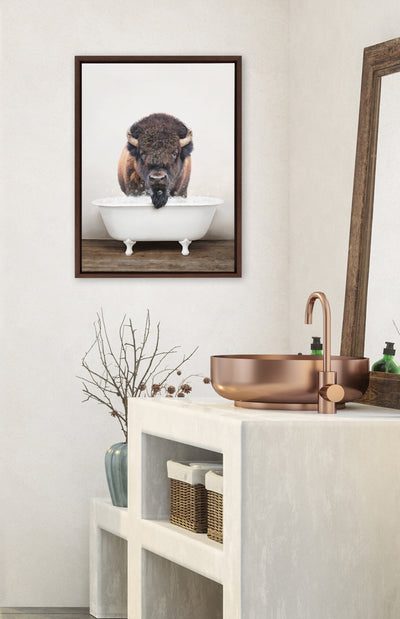 Sylvie Bison Rustic Bubble Bath Framed Canvas by kateandlaurel - product image 10 for Resin Society