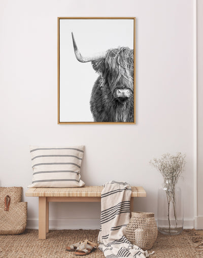 Sylvie B&W Highland Cow No. 1 Framed Canvas by Amy Peterson Art Studio