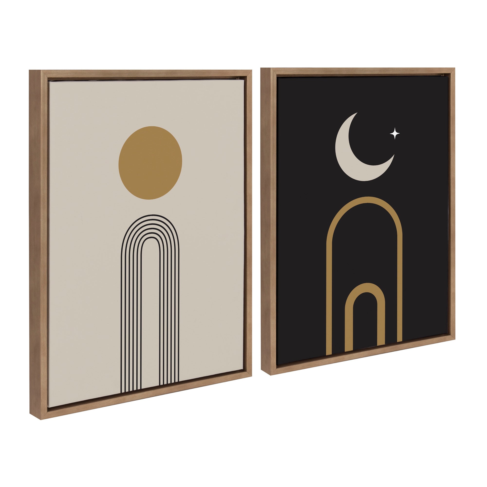 Sylvie Boho Minimalist Sunrise Rainbow and Moon Arches framed canvas art set by The Creative Bunch Studio