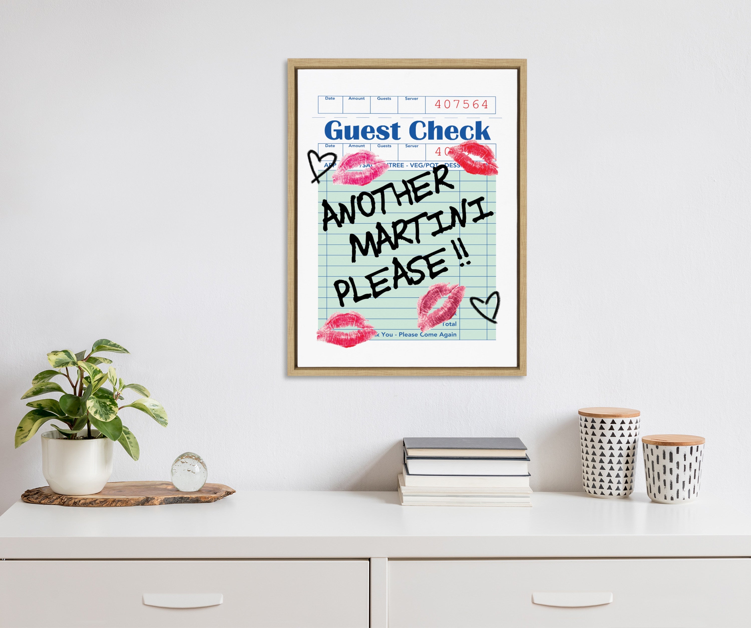Sylvie Another Martini Guest Check Framed Canvas by Alli Standefer