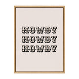Three rows of the word 'HOWDY' in black Western-style block letters on a light beige background, framed in a simple light wood frame.
