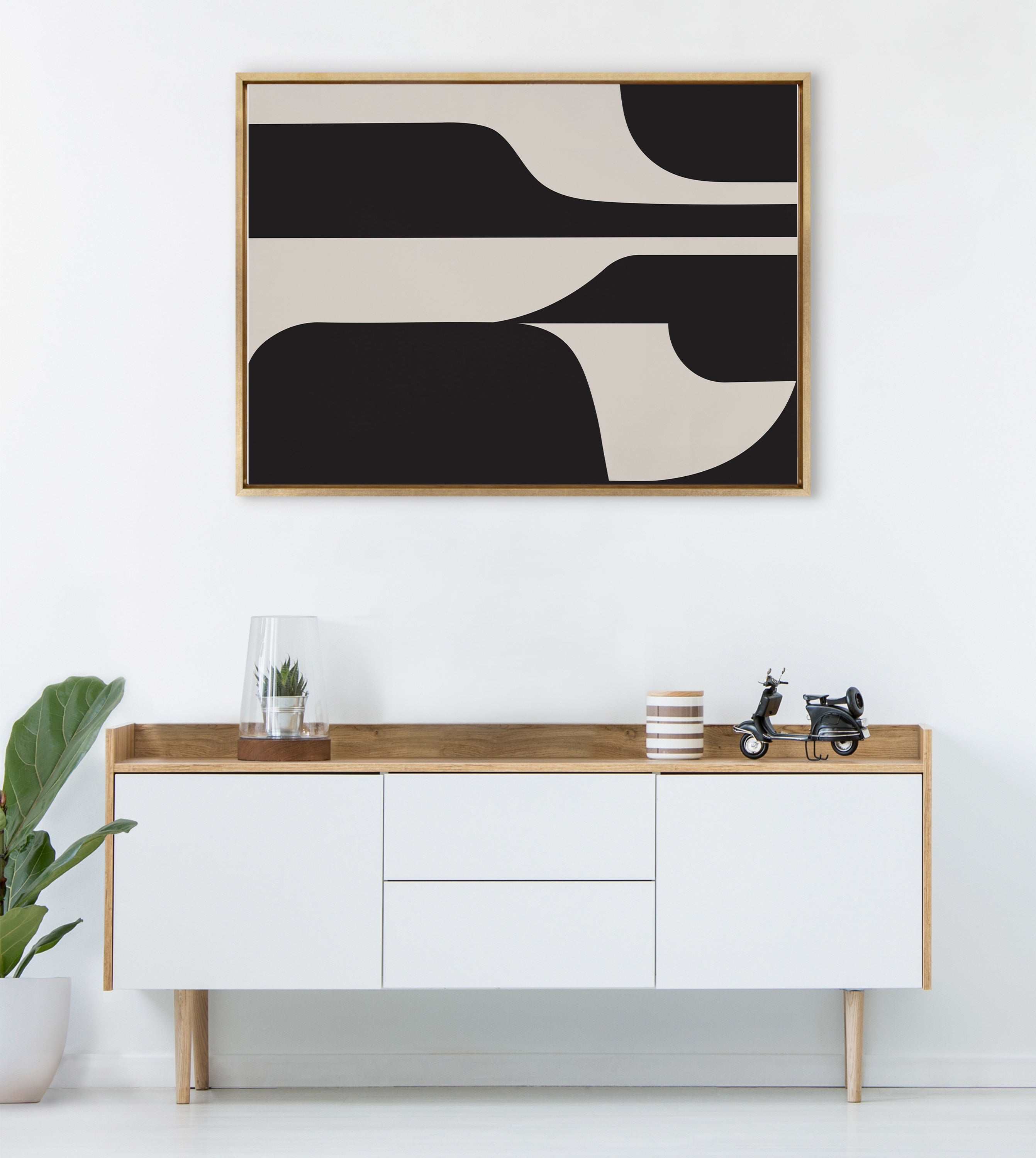 Sylvie Eye Catching Sleek Abstract 6 Black and Beige Framed Canvas by kateandlaurel - product image 4 for Resin Society