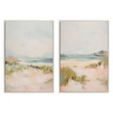 Framed canvas art set of Sylvie Beaded Tranquil Landscape III and V with abstract nature paintings in vintage beaded floating frames