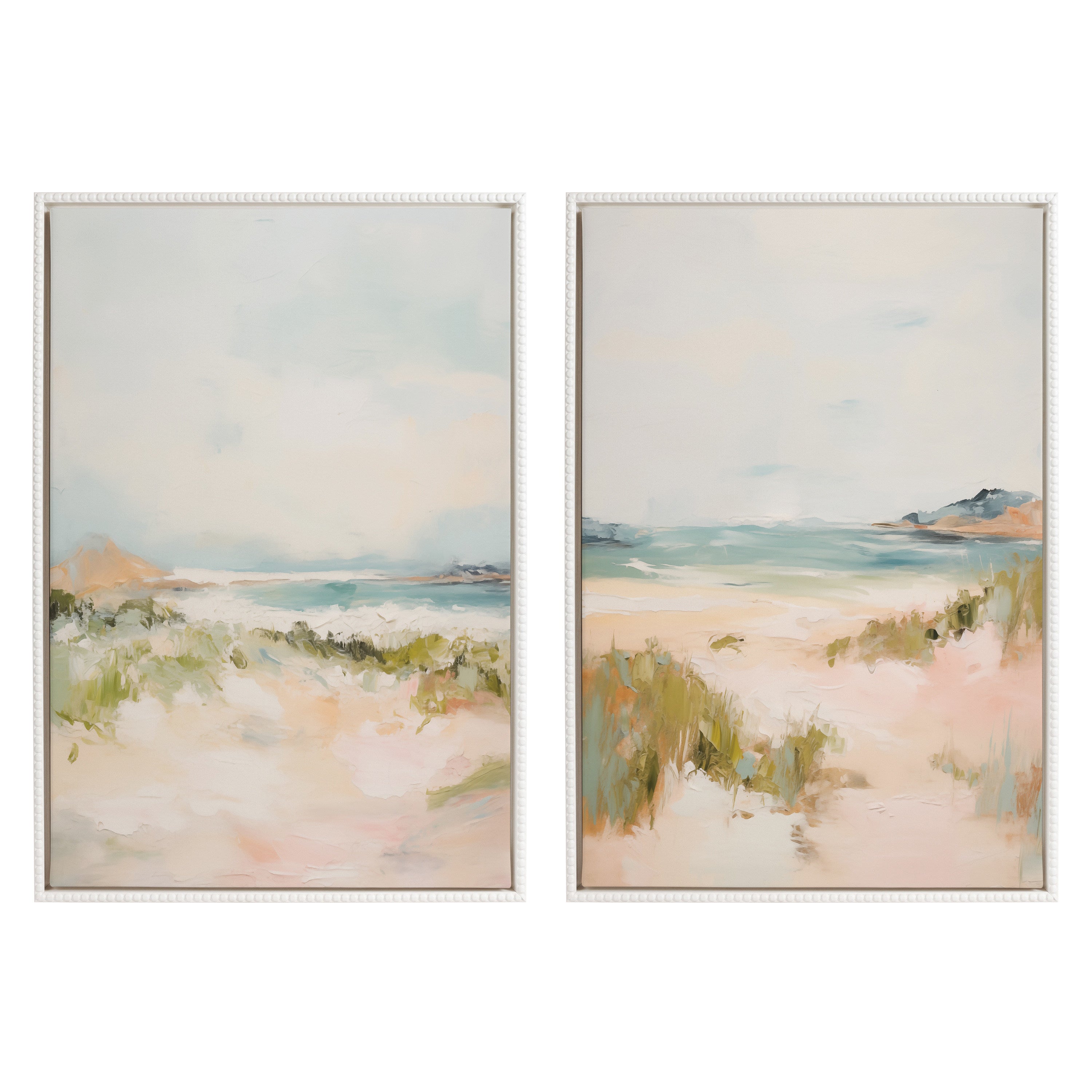 Framed canvas art set of Sylvie Beaded Tranquil Landscape III and V with abstract nature paintings in vintage beaded floating frames