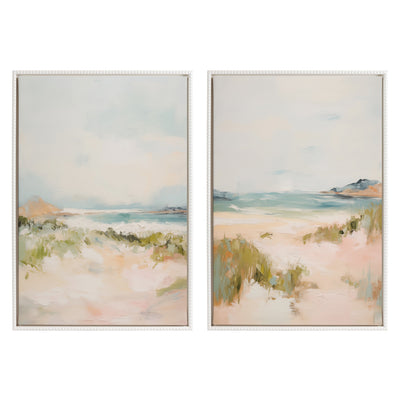 Framed canvas art set of Sylvie Beaded Tranquil Landscape III and V with abstract nature paintings in vintage beaded floating frames