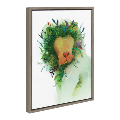 Framed canvas art 'Sylvie Jungle King' depicting a modern abstract floral lion, shown in a white polystyrene frame
