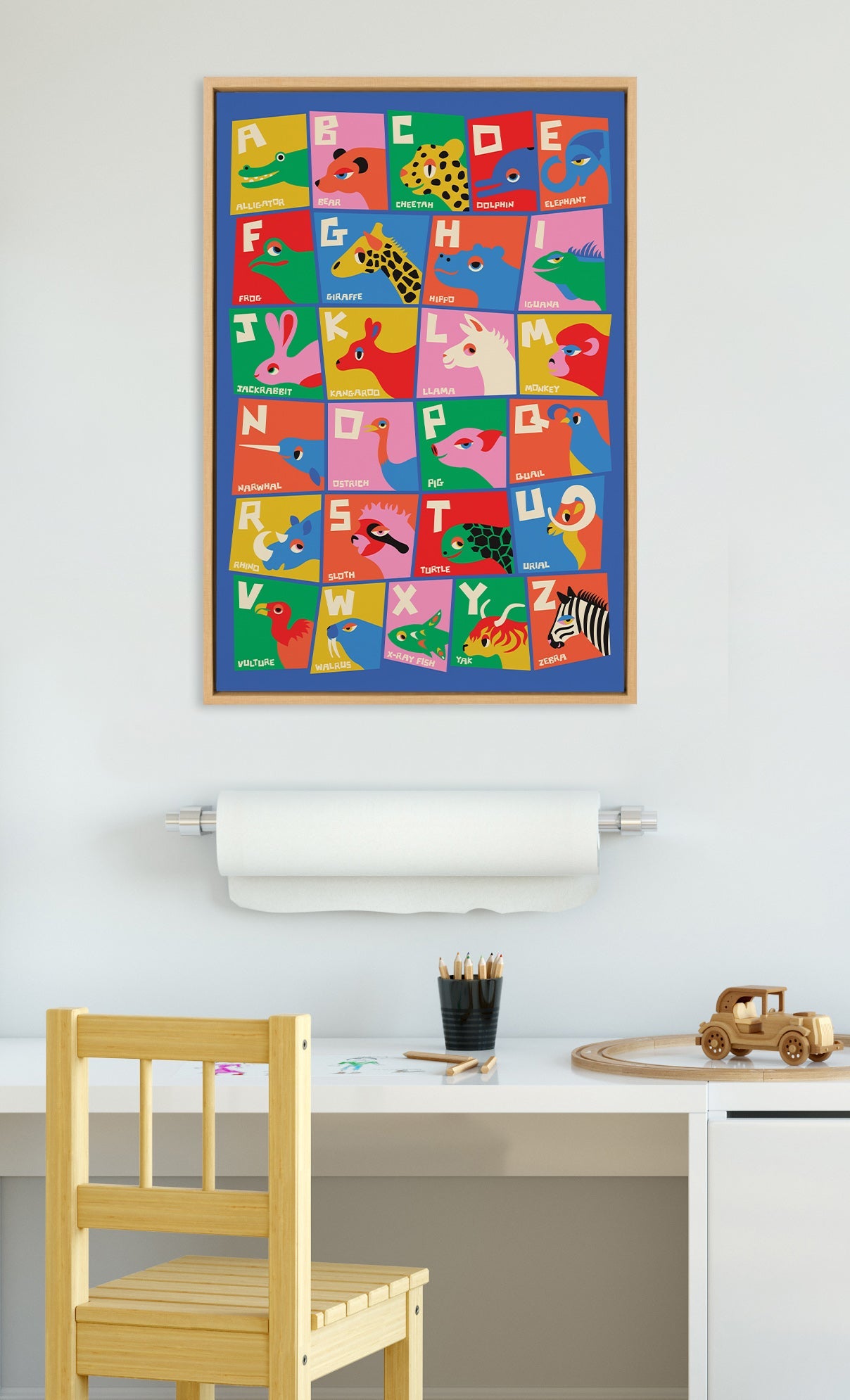 Sylvie Animal Alphabet Framed Canvas by Carrie Cantwell