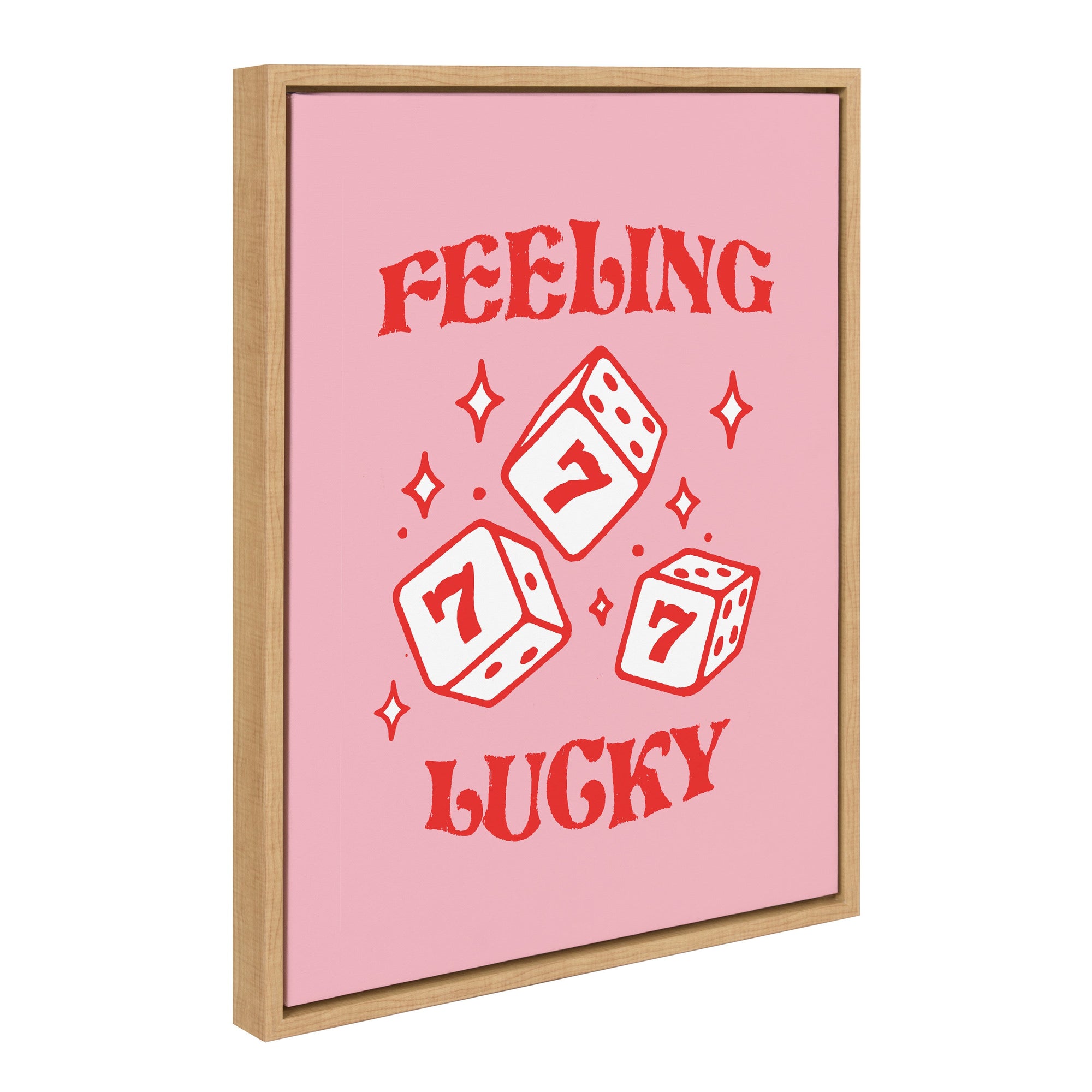 Sylvie Feeling Lucky Framed Canvas by Alli Standefer showing yellow dice with 'Feeling Lucky' text