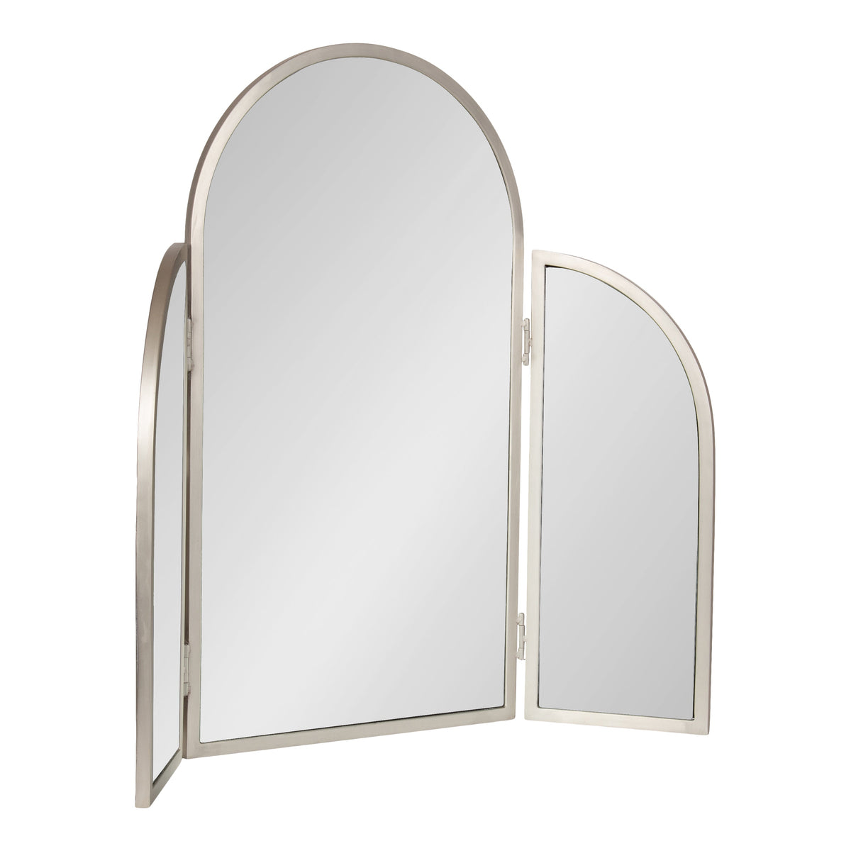 Amoli Tri-Fold Arch Metal Mirror showing three arched mirrored panels with slim silver iron frame