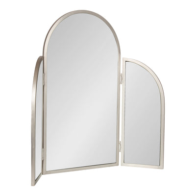 Amoli Tri-Fold Arch Metal Mirror showing three arched mirrored panels with slim silver iron frame