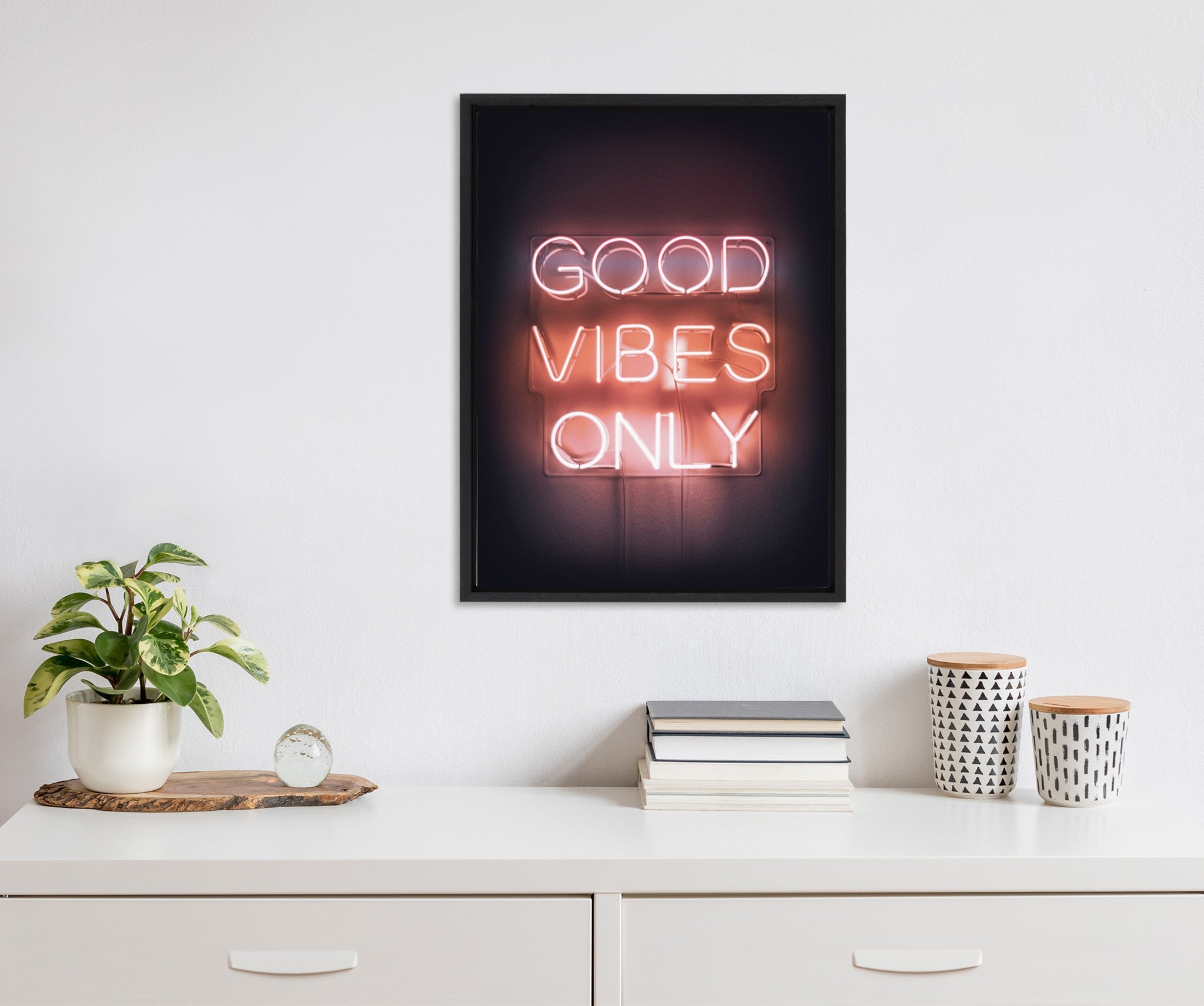 Sylvie Good Vibes Only Neon Sign Framed Canvas by The Creative Bunch Studio