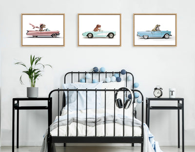 Sylvie Dino Driving 1958 Blue Corvette Framed Canvas by Saint and Sailor Studios