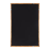 Rectangular wall mirror with a natural wood frame and a large black reflective surface, shown from the back with metal mounting hardware attached.