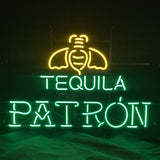 Tequila Patron Beer Lager Neon Sign Light with glowing neon tubes on metal grid backing