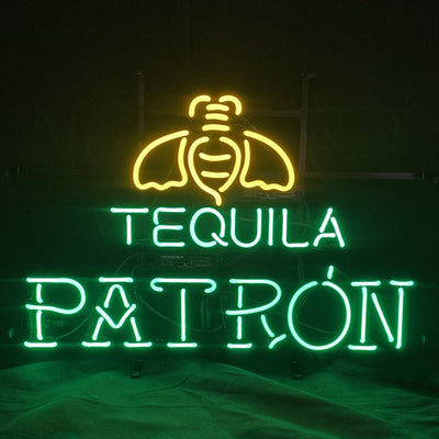 Tequila Patron Beer Lager Neon Sign Light with glowing neon tubes on metal grid backing