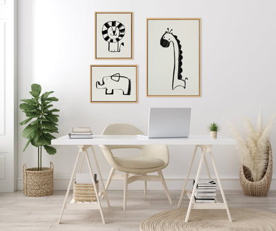 Sylvie 390 Giraffe BW, 409 Lion BW and 400 Elephant BW Framed Canvas Art Set by Teju Reval