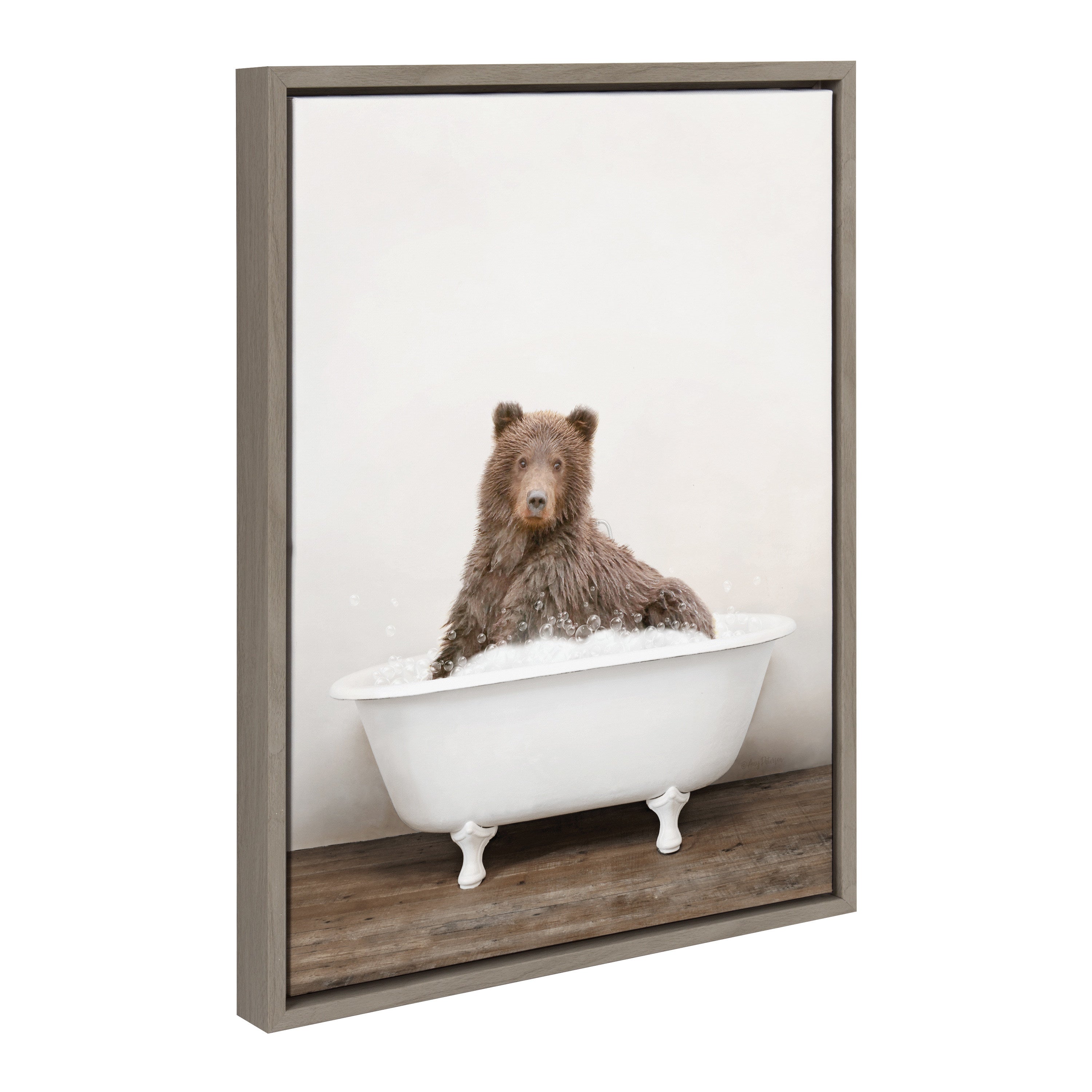 Sylvie Bear Rustic Bubble Bath Framed Canvas by kateandlaurel - product image 19 for Resin Society