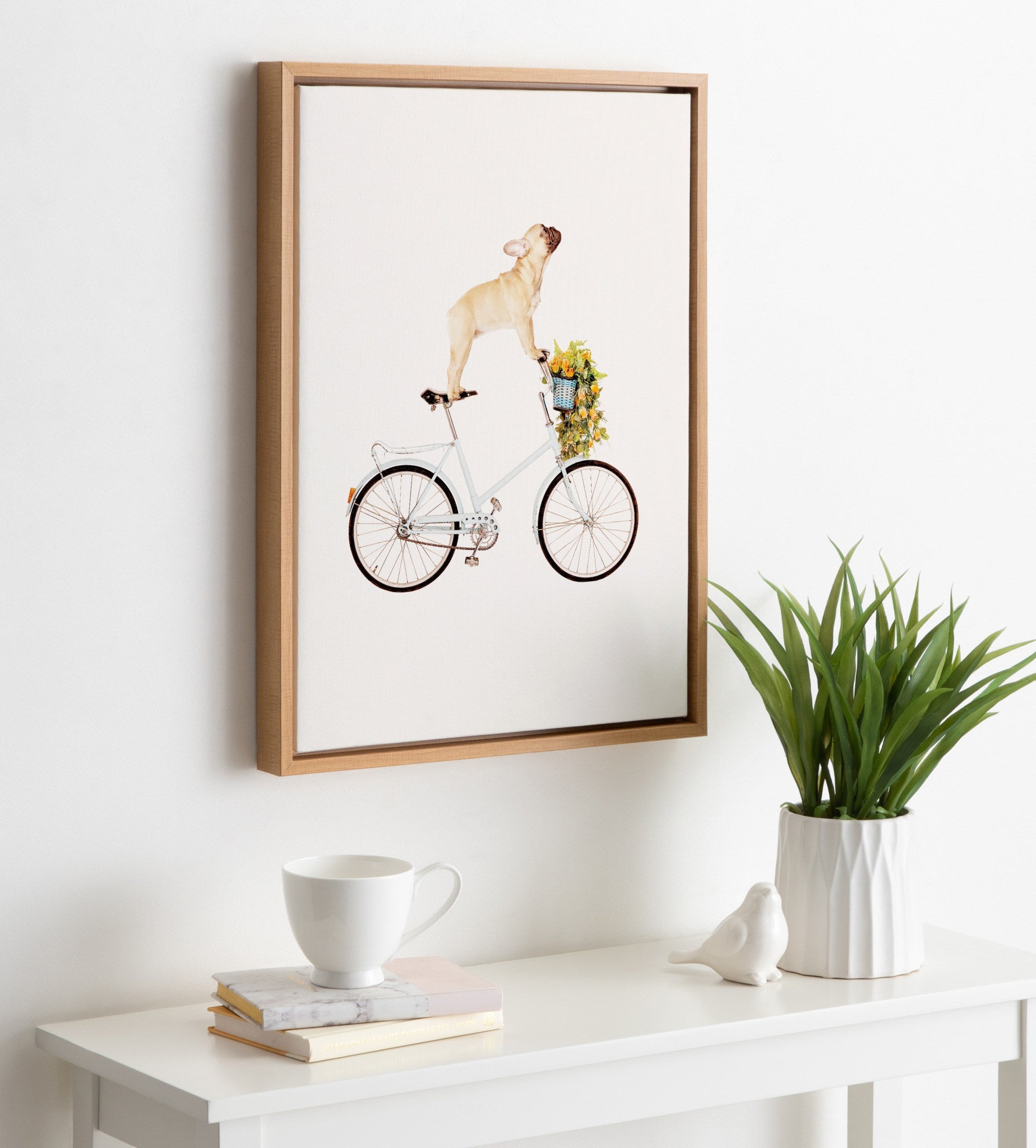 Sylvie Frenchie Bulldog on a Bicycle Framed Canvas by Amy Peterson Art Studio