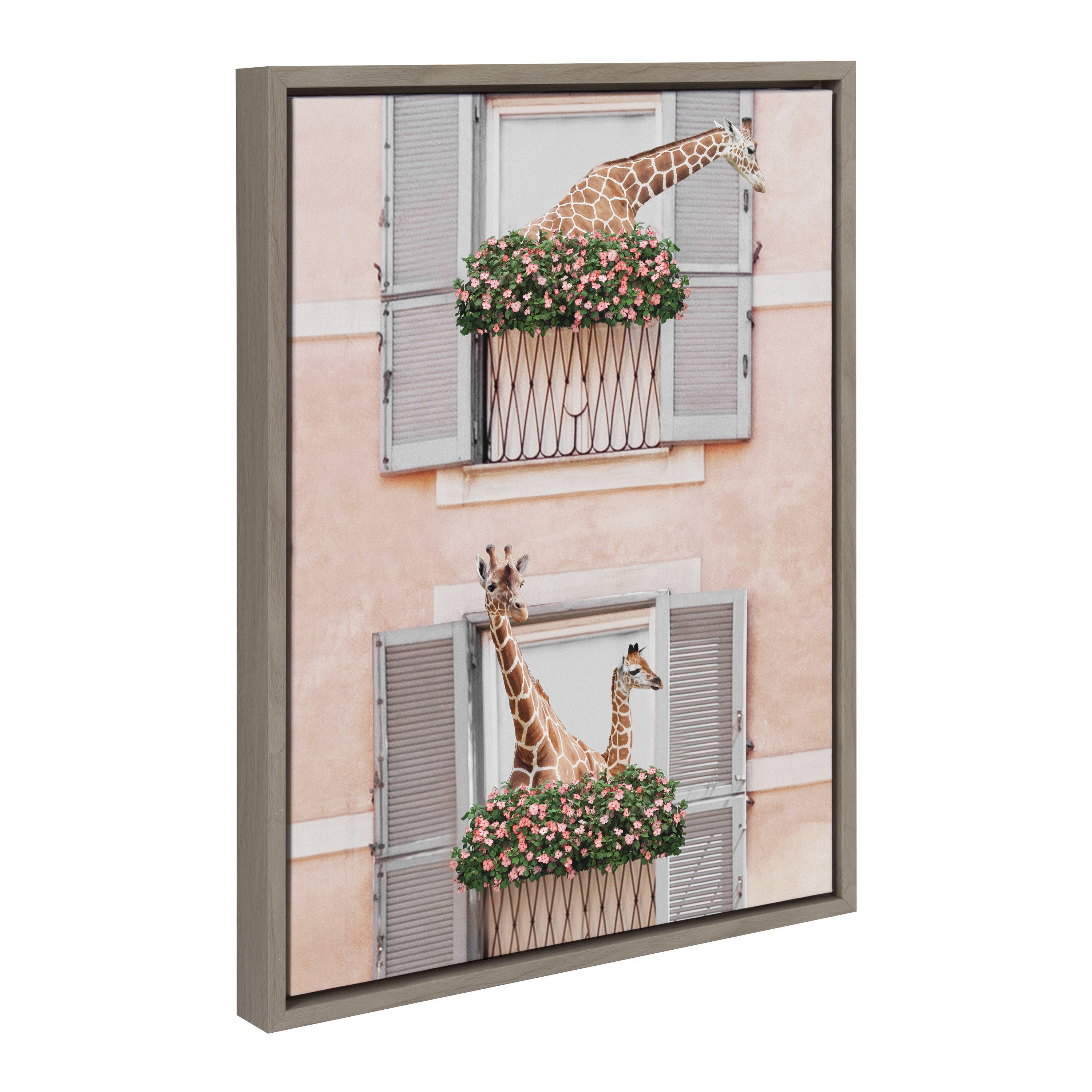 Sylvie Giraffe Neighbors framed canvas art showing two giraffes in close proximity with a clean modern frame