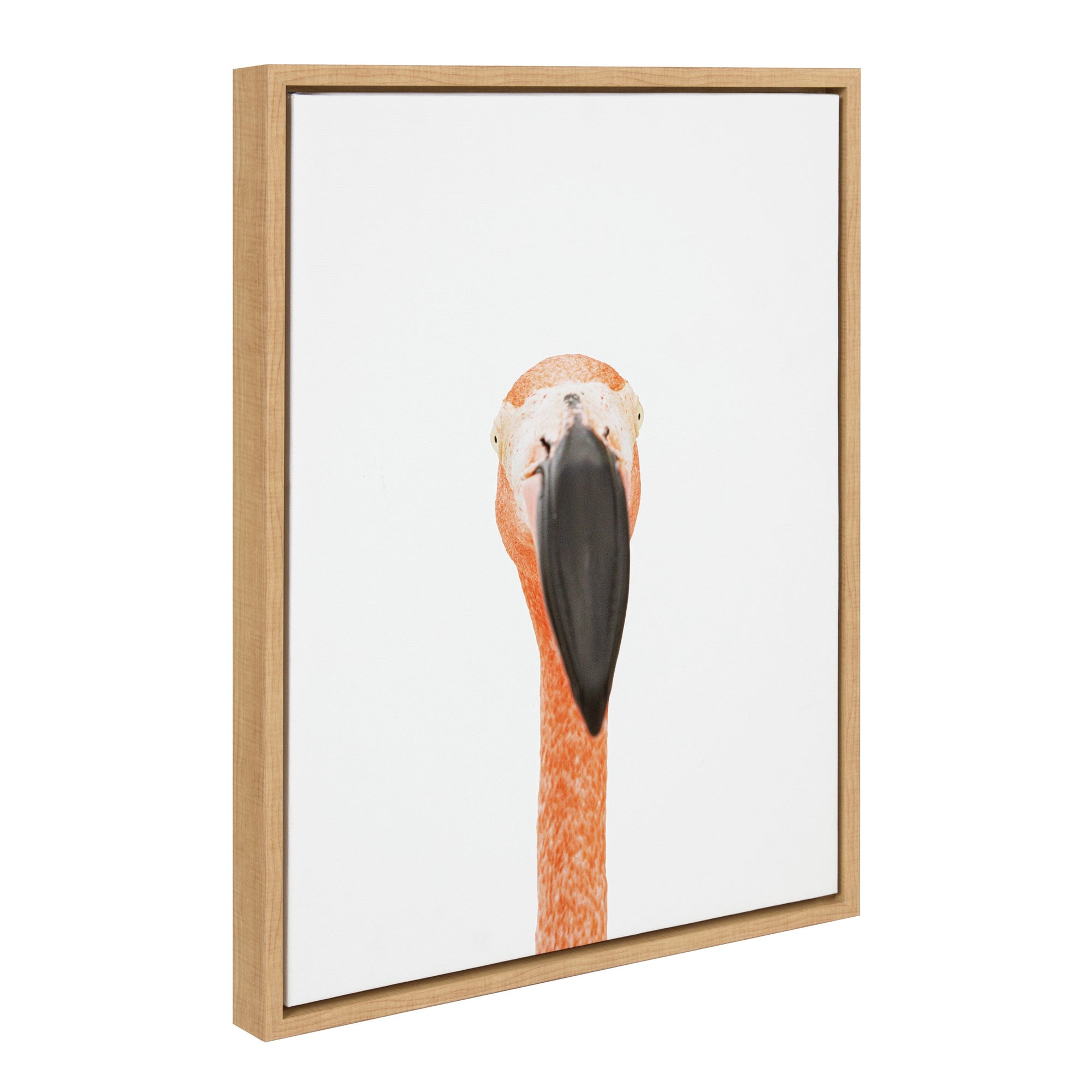 Sylvie Flamingo Portrait framed canvas wall art showing a light flamingo illustration with neutral background