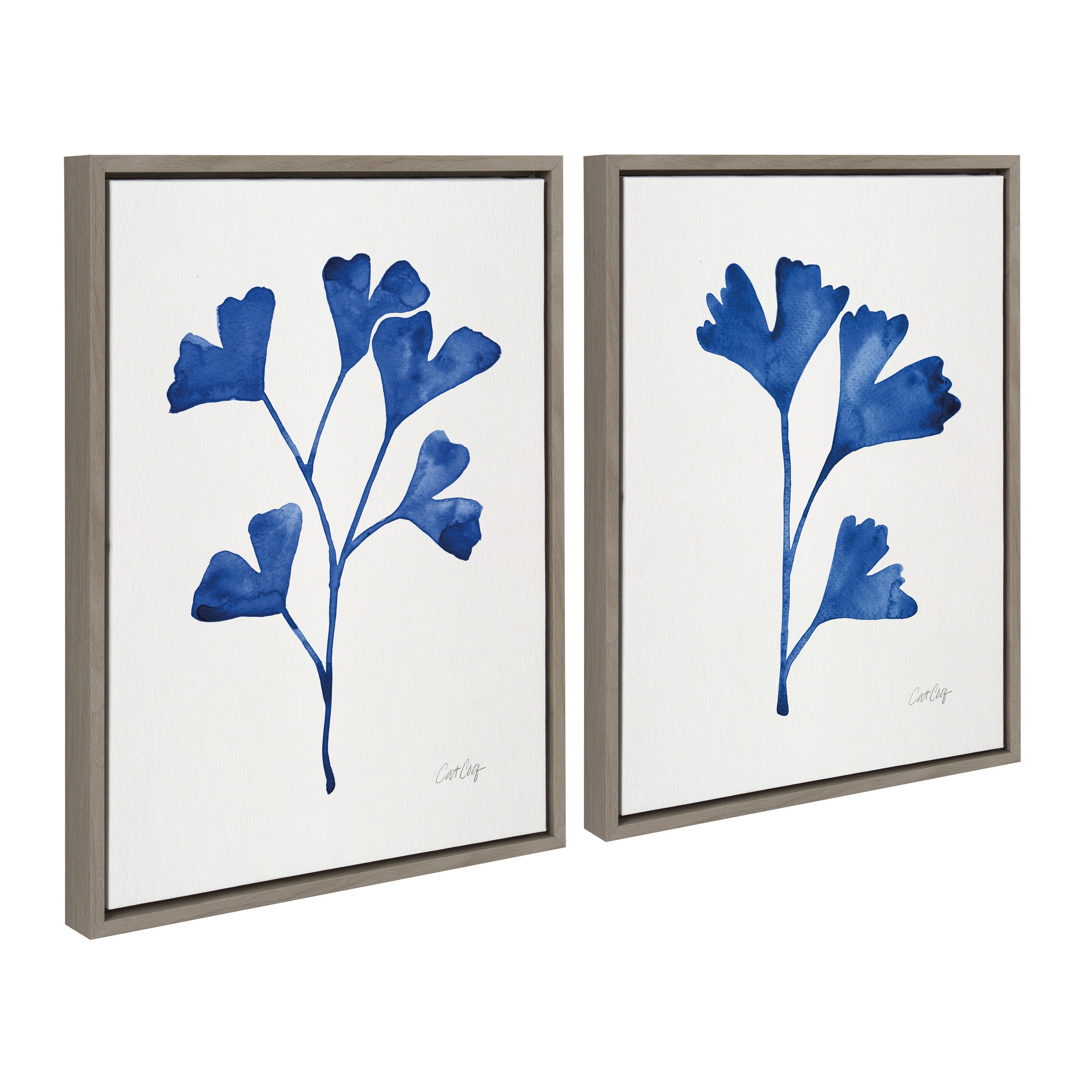 Sylvie Navy Ginkgo and Navy Ginkgo Trio Framed Canvas by kateandlaurel - product image 10 for Resin Society
