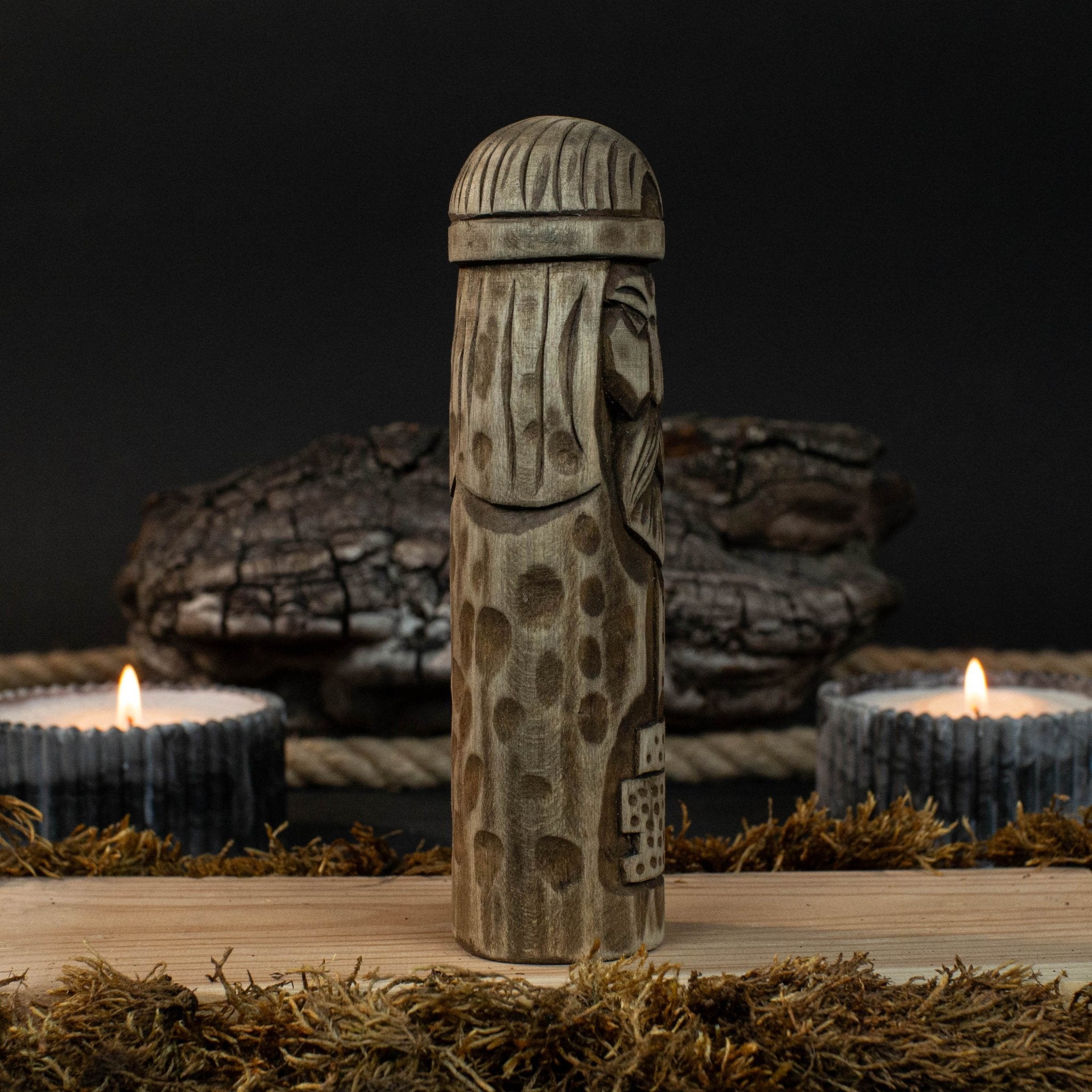 Hand-carved wooden figurine of Thor, Norse god of thunder, 14 cm tall
